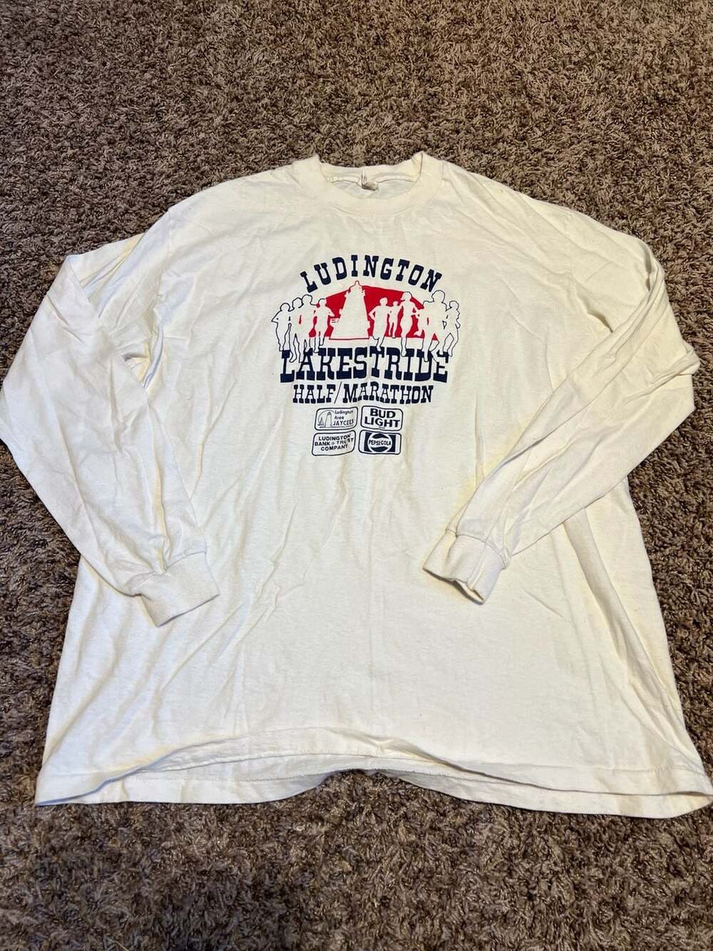 Vintage 90s Ludington Lakestride Half Marathon Pepsi Bud Light Long Sleeve T-Shi